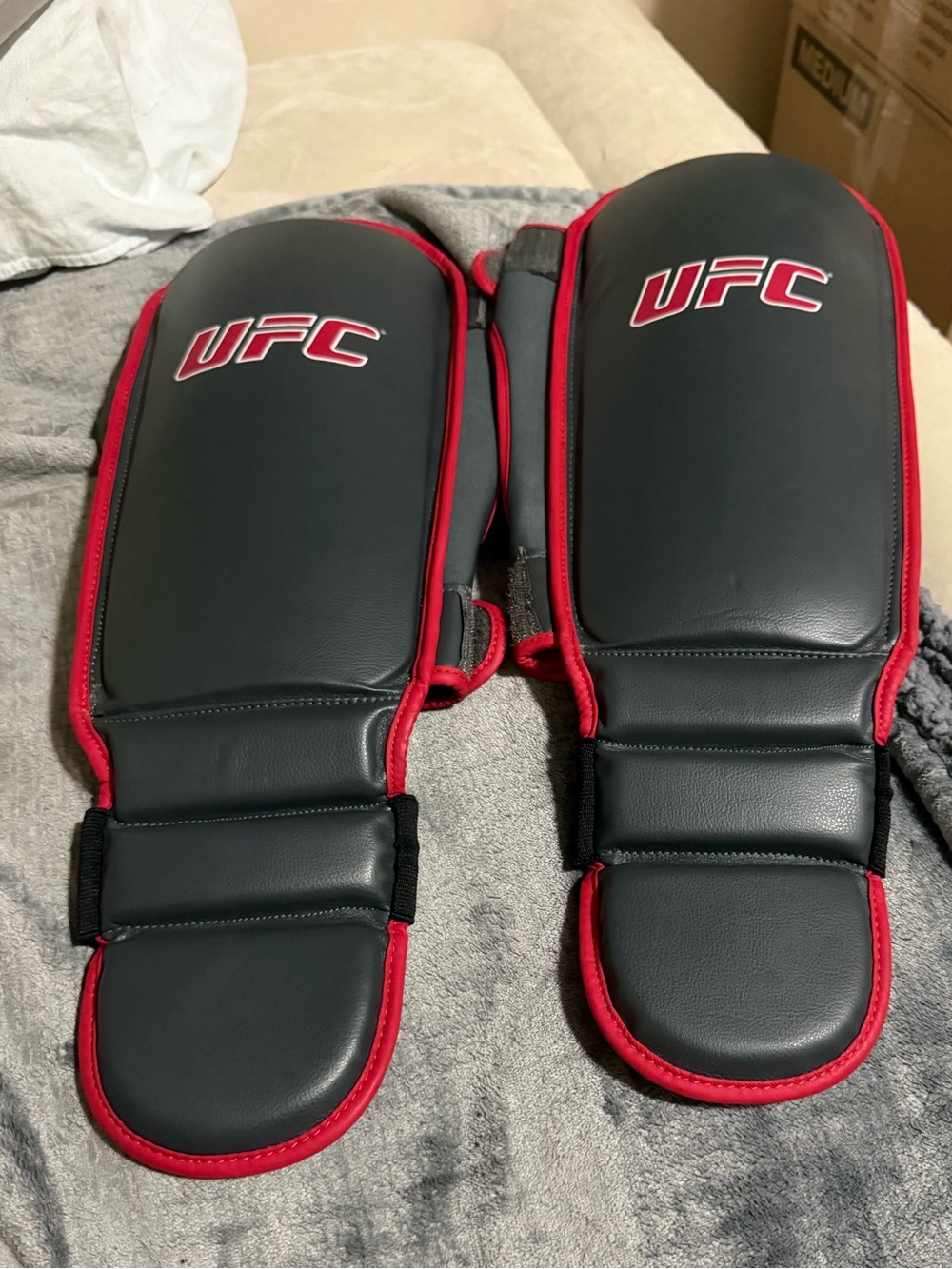 UFC Gray and Red Training Shin Guards